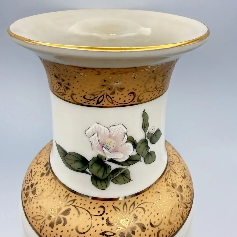 Vintage Yamaji Japanese Porcelain Vase - Pink Floral & Gold Moriage - 10.5